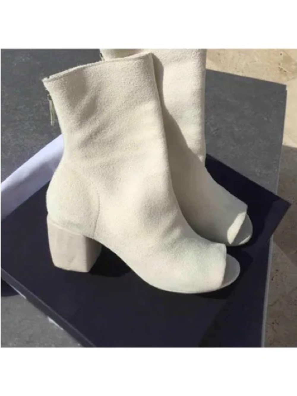 Marsèll Peep Toes Distressed Suede Ankle Booties, Bo Sandalo Cream | Sz 37.5 IT